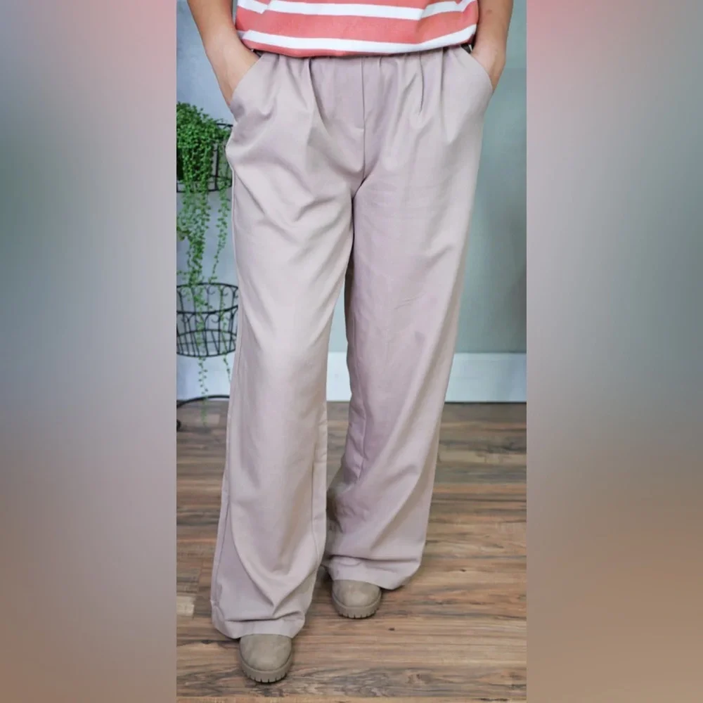 Ee:some Tan Wide Leg Pants.  Sz Large - Picture 3 of 11
